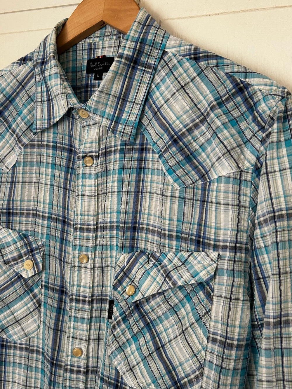 Paul Smith Jeans Mens Size L Long Sleeve Pearl Snap Button Down Plaid Shirt - Picture 11 of 16
